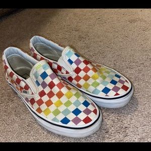 Checkerboard Vans slip ons